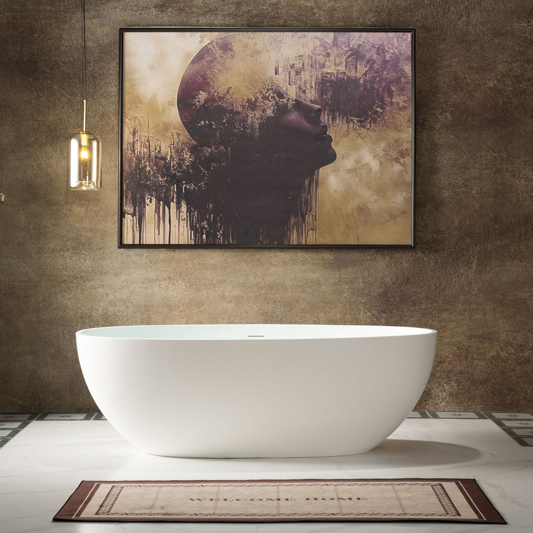 Freestanding Solid Surface Stone Resin Bathtub with Overflow